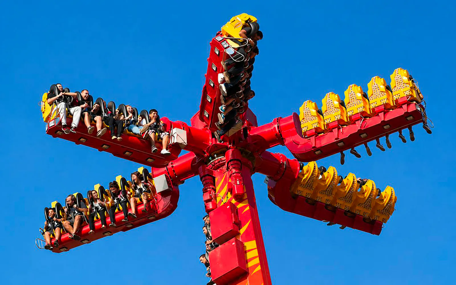 Guests on a spinning ride at Vialand Theme Park, Istanbul.