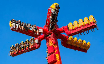 Guests on a spinning ride at Vialand Theme Park, Istanbul.