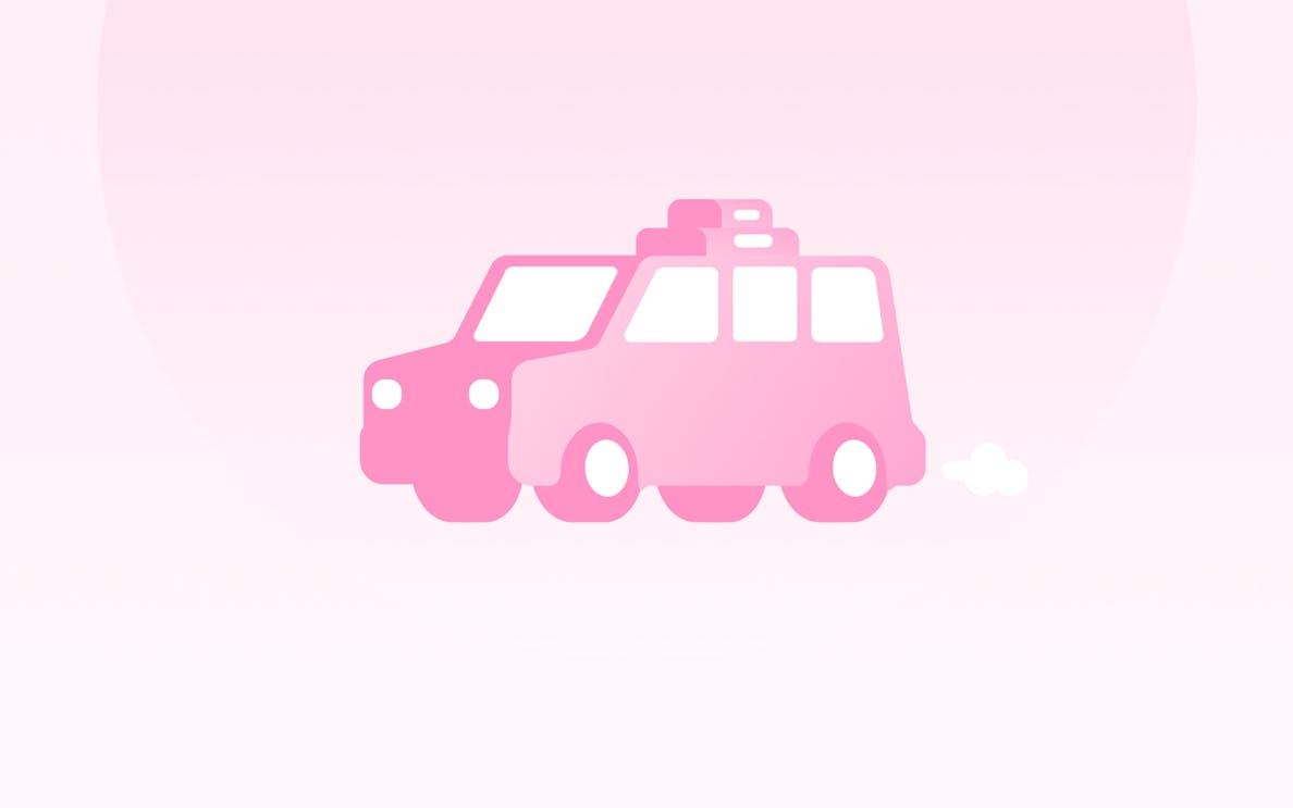 Transfer service icon with a pink car illustration.