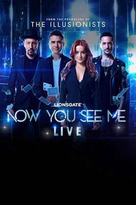 Performers of Now You See Me Live show in Vegas with floating cards