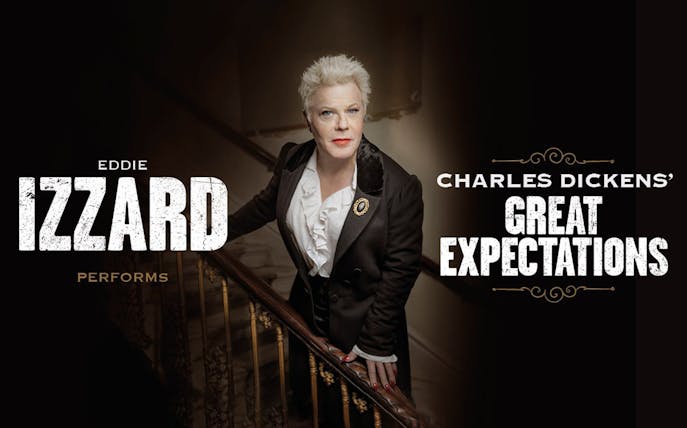 Performer in costume for Charles Dickens' Great Expectations on a staircase.