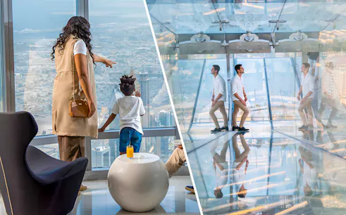 Burj Khalifa view from Level 148 and Sky Views Observatory in Dubai.
