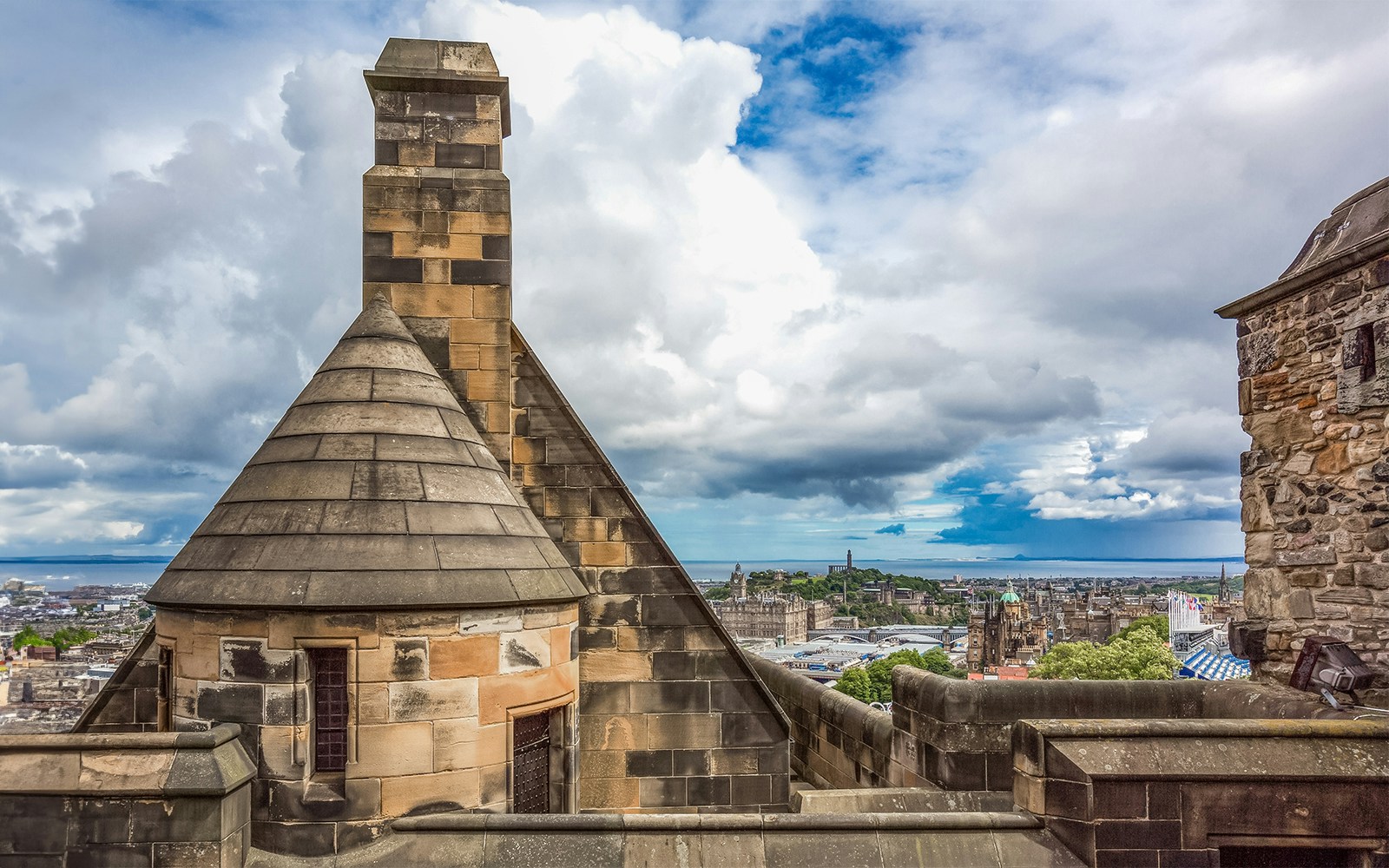 Argyle Tower rooftop view overlooking Edinburgh cityscape.