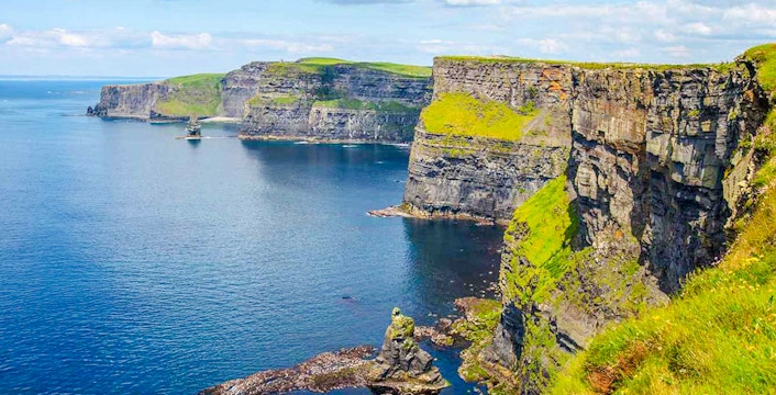 Cliffs of Moher overlooking the Atlantic Ocean in County Clare, Ireland.