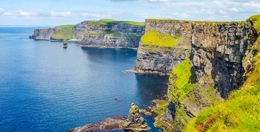 Cliffs of Moher overlooking the Atlantic Ocean in County Clare, Ireland.