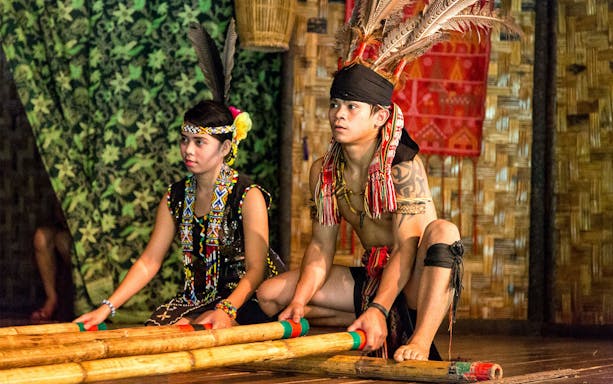 Traditional dance performance at Annah Rais Longhouse, Sarawak, Malaysia.