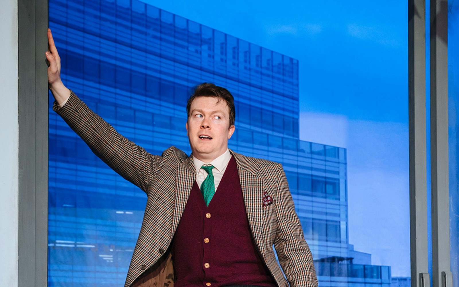 Actor in a scene from "Accidental Death of an Anarchist" play.