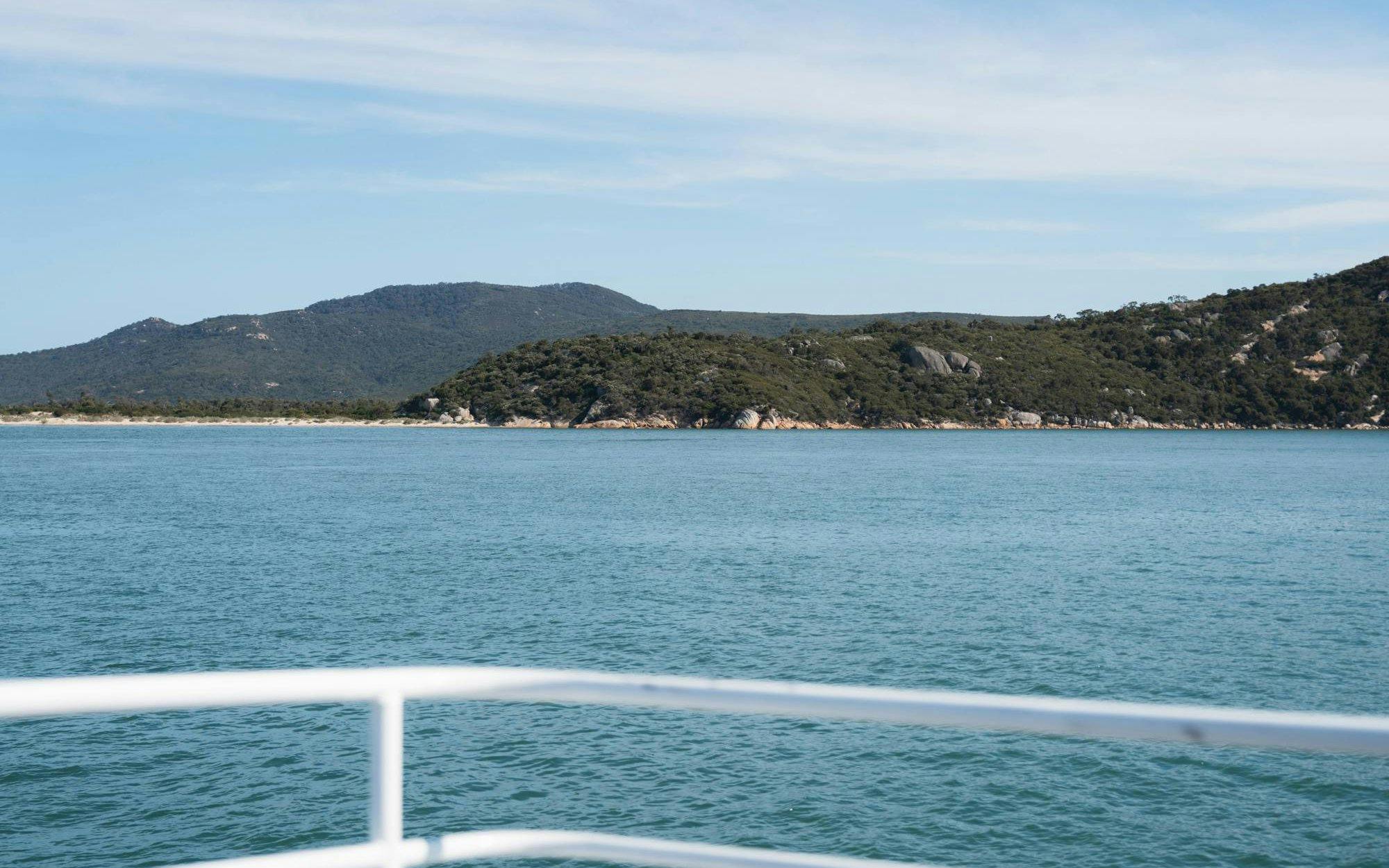 View of Wilsons Promontory coastline from a cruise ship deck.