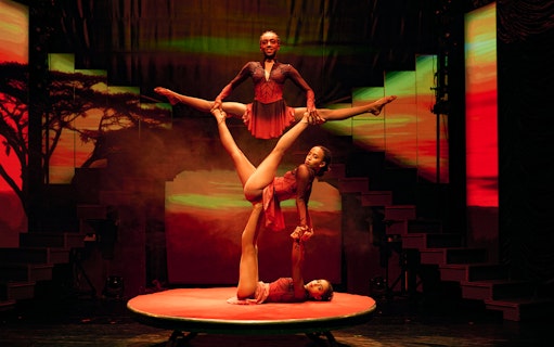 Acrobats performing on stage during "A Tribute to JOSEPHINE" evening show.
