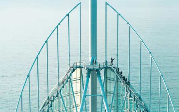 Guests ascending Skypoint Climb with ocean view in Gold Coast, Australia.