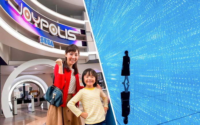 Joypolis entrance and teamLab Planets light installation in Tokyo.
