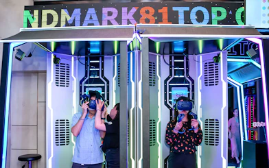Virtual reality experience at Landmark 81 with visitors using VR headsets.
