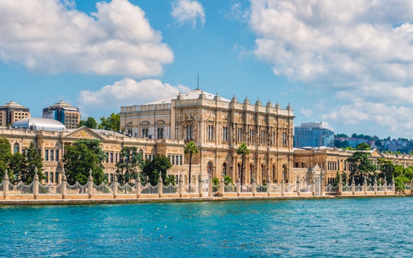 Dolmabahce Palace exterior along the Bosphorus in Istanbul.