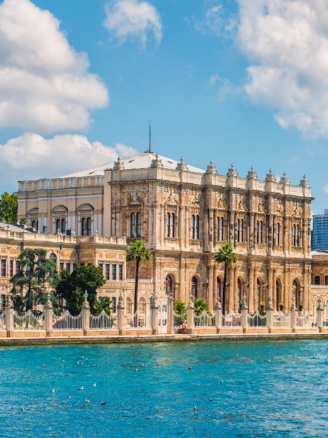 Dolmabahce Palace exterior along the Bosphorus in Istanbul.