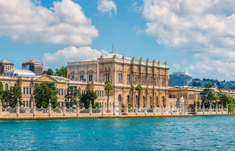 Dolmabahce Palace exterior along the Bosphorus in Istanbul.