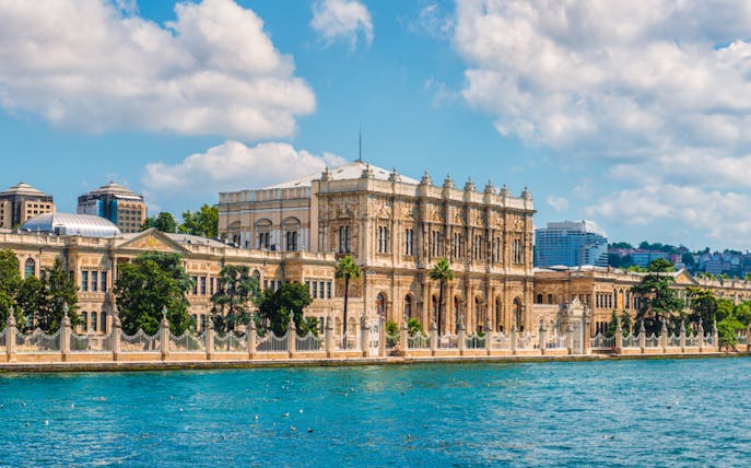 Dolmabahce Palace exterior along the Bosphorus in Istanbul.