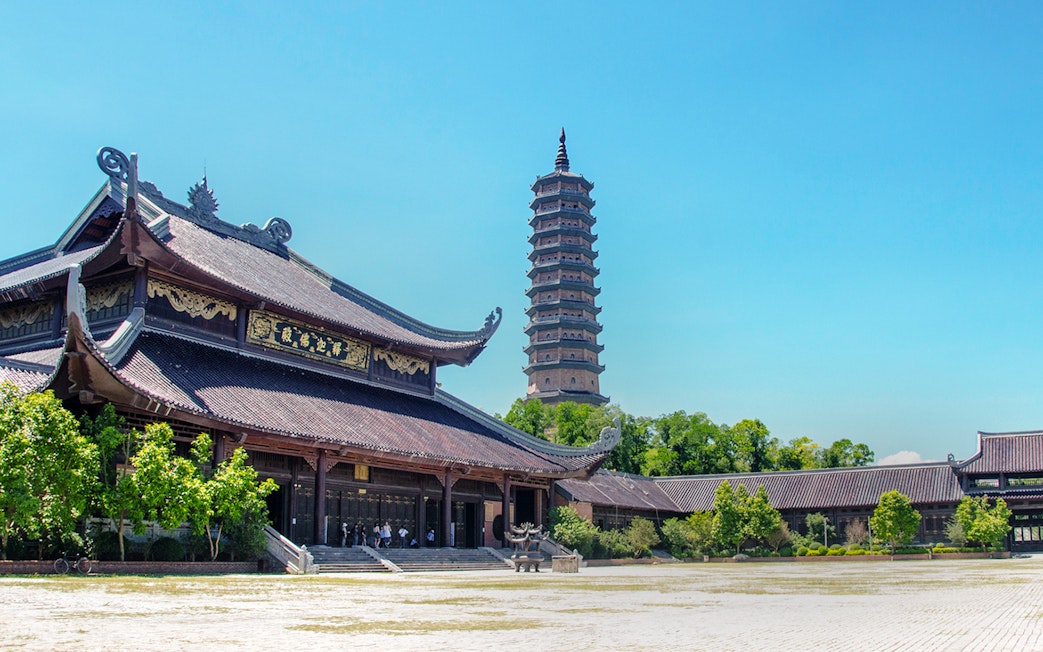 Bái Đính Pagoda complex with temple and tower in Ninh Bình Province, Vietnam.