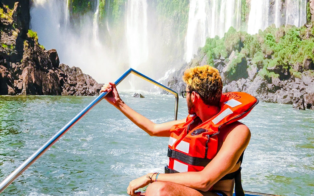Gran Aventura boat ride near waterfalls at Argentinian falls.
