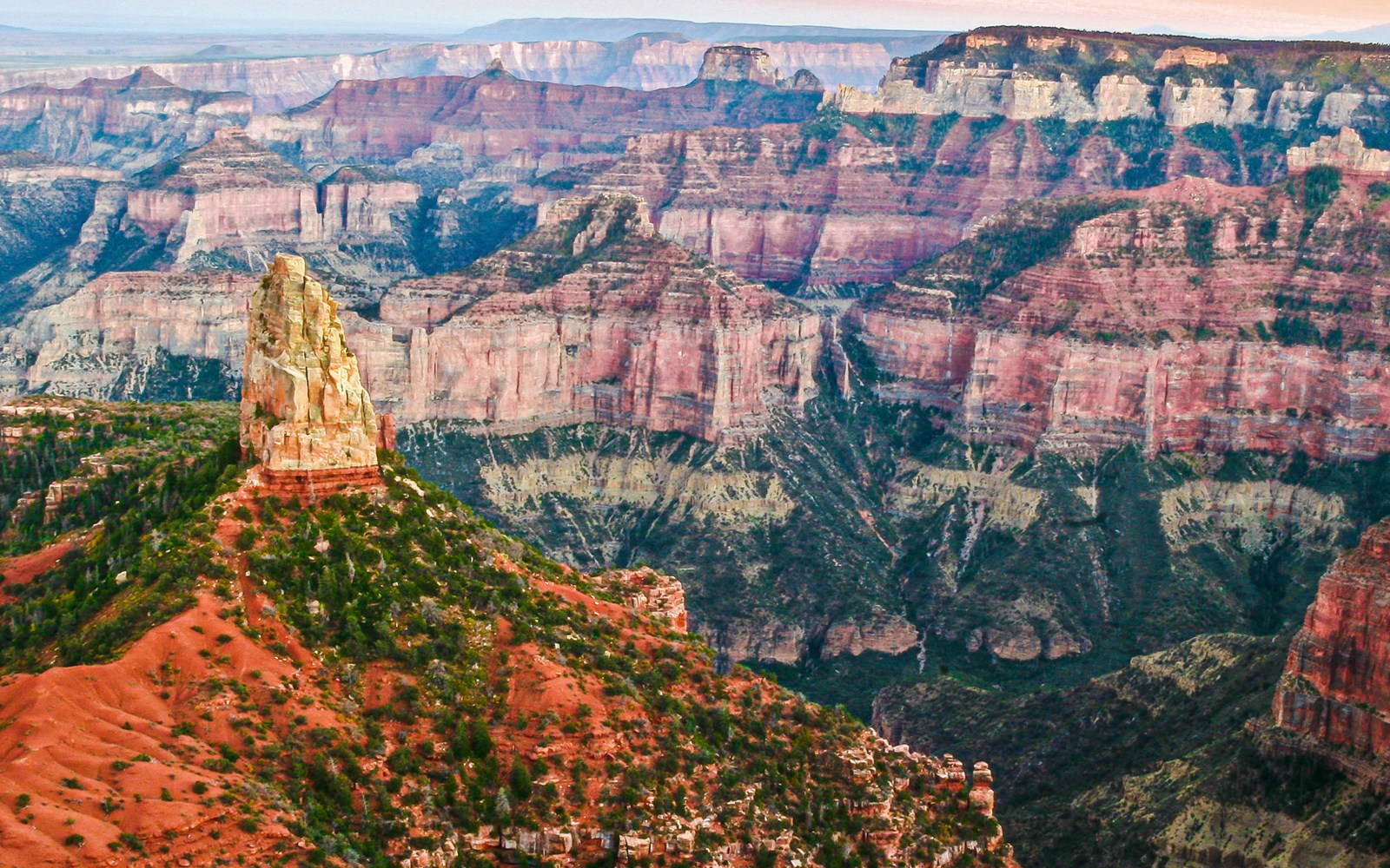 Point Imperial view of the Grand Canyon's North Rim, showcasing rugged cliffs and expansive canyon vistas, Arizona, USA.