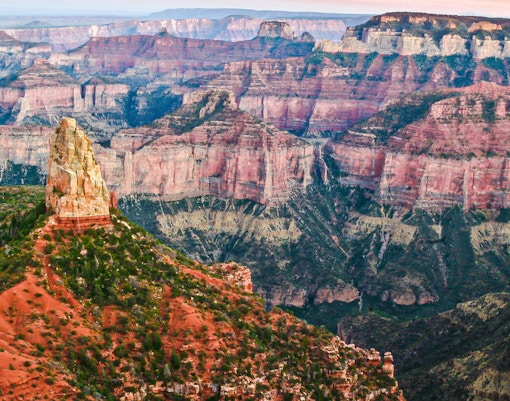 Point Imperial view, North Rim, Grand Canyon, Arizona, showcasing layered rock formations.