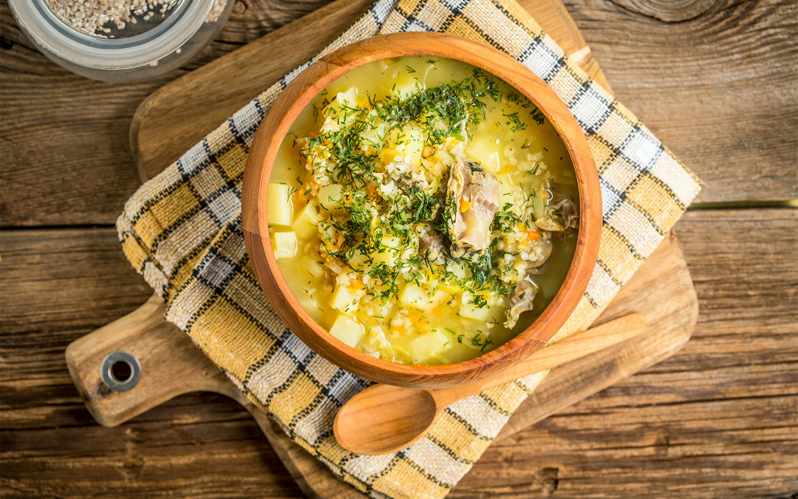 Chicken broth with meat and vegetables from Medieval Dinner Prague menu.