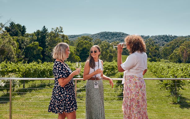 Women enjoying wine at a vineyard in Yarra Valley, Melbourne.