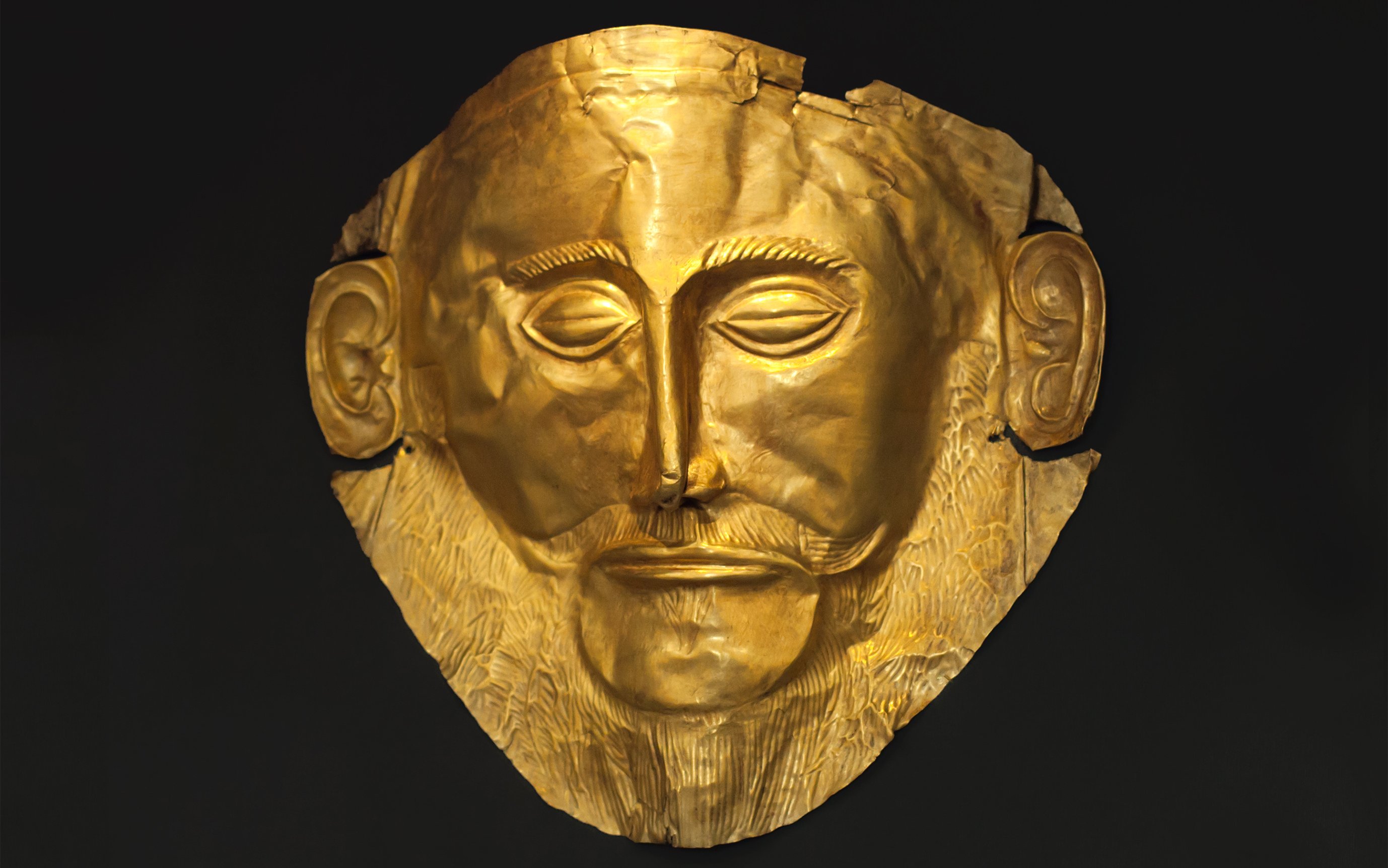 Gold Mask of Agamemnon, ancient Mycenaean artifact, Greece.