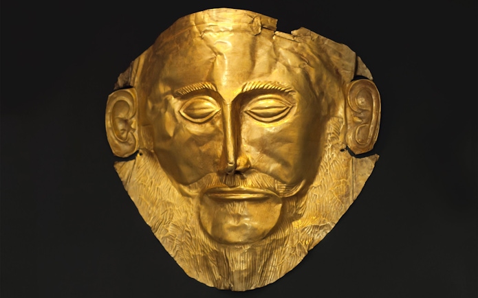 Gold Mask of Agamemnon, ancient Mycenaean artifact, Greece.