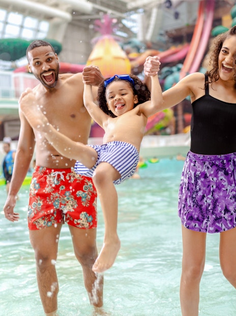 Family enjoying water play at American Dream DreamWorks Water Park.