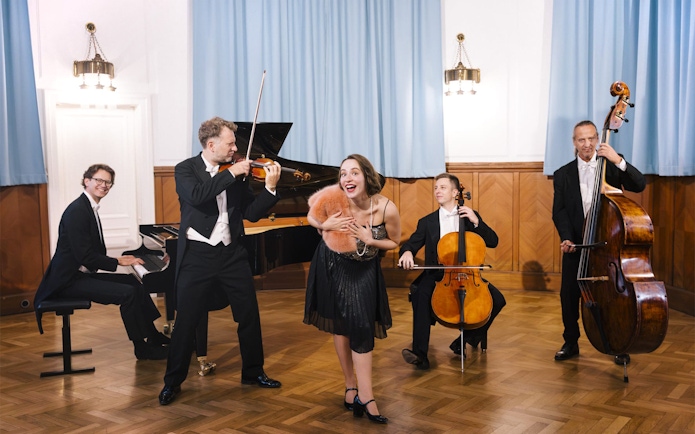 Musicians and singer performing at Amadeus Concerts in Ehrbarsaal, Vienna.