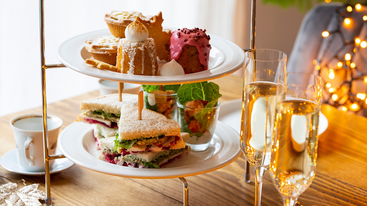 cakes and sandwich at restaurant