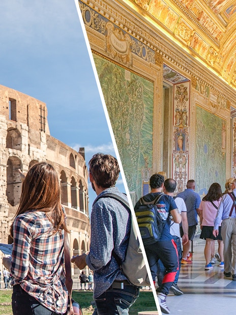 Tourists exploring the Colosseum and Vatican Museums in Rome.