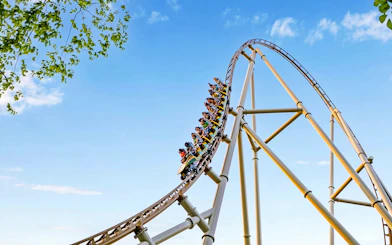 Roller coaster ascending at Busch Gardens Williamsburg.