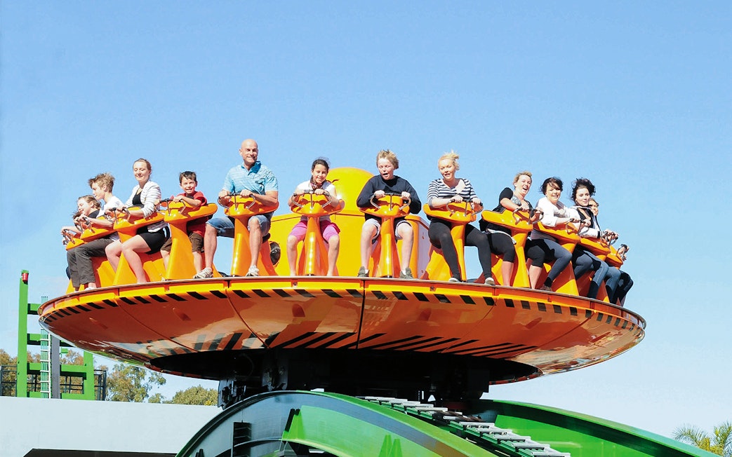 People enjoying the Shockwave ride at Dreamworld, Gold Coast.
