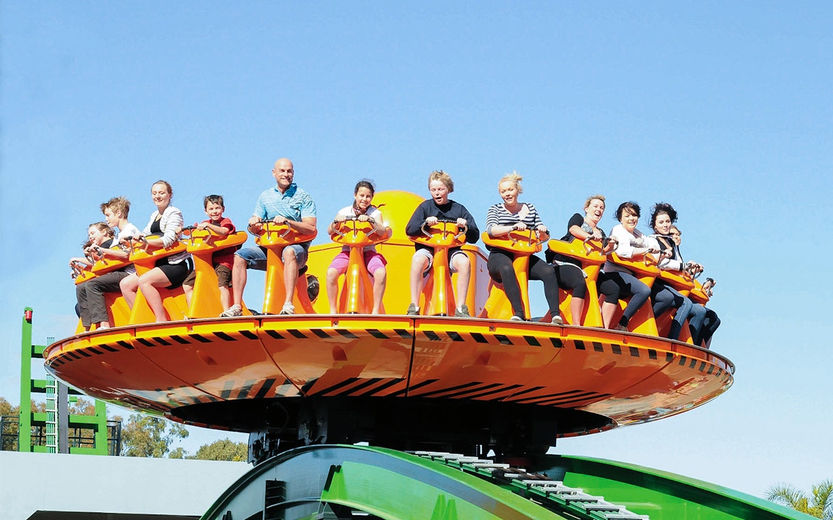People enjoying the Shockwave ride at Dreamworld, Gold Coast.
