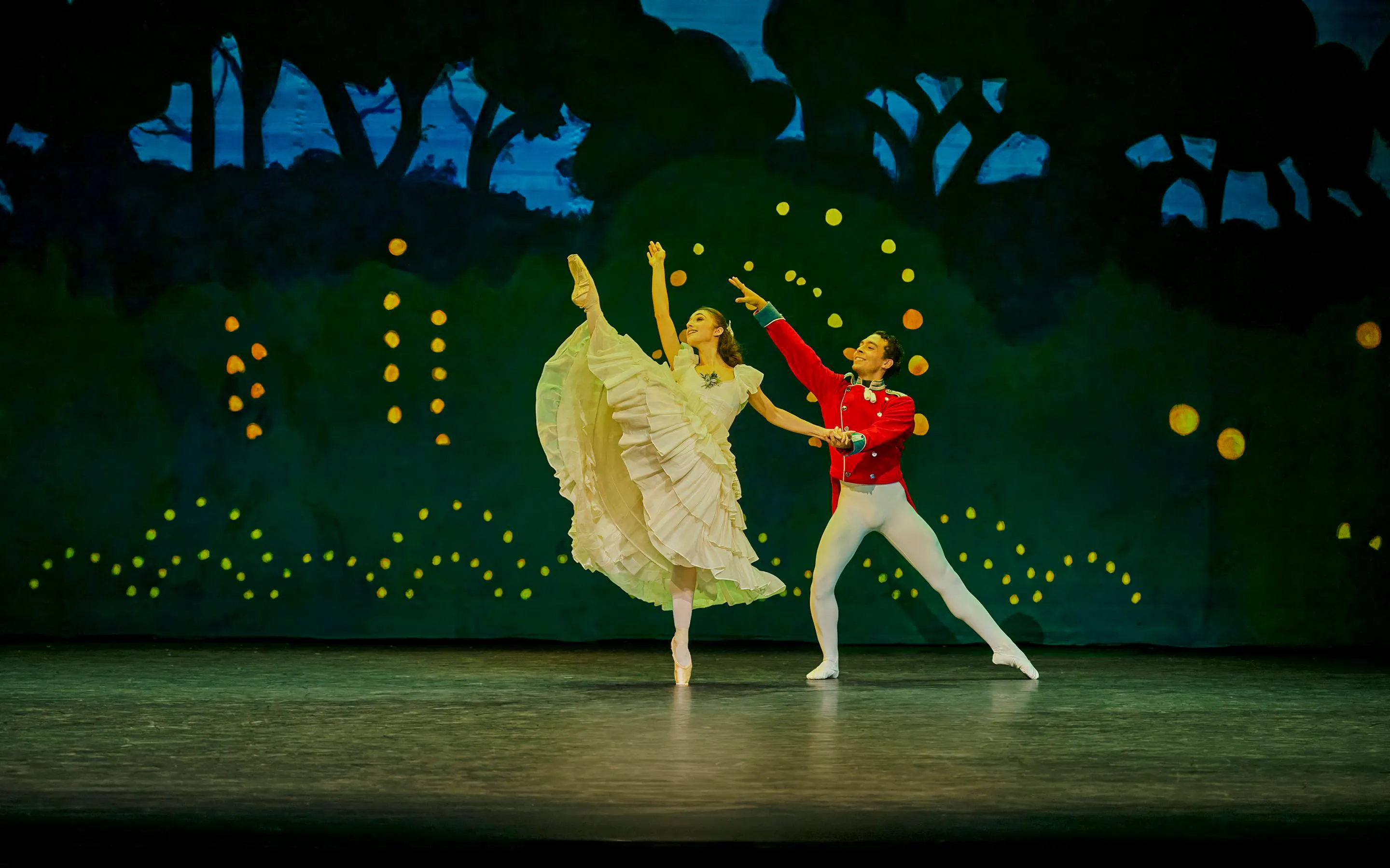 Ballet dancers performing The Nutcracker at Tivoli Gardens Christmas show.