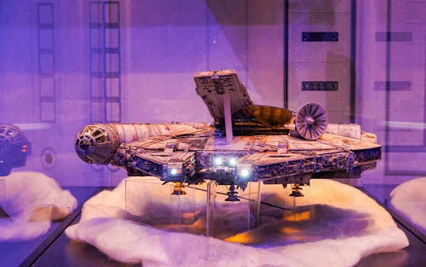 A model of the Millenium Falcon at The Fans Strike Back Exhibition