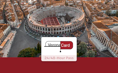Verona Arena aerial view with Verona Card 24/48-Hour Pass overlay.