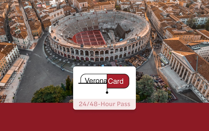 Verona Arena aerial view with Verona Card 24/48-Hour Pass overlay.