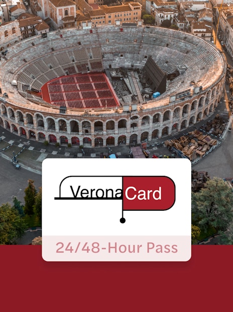 Verona Arena aerial view with Verona Card 24/48-Hour Pass overlay.