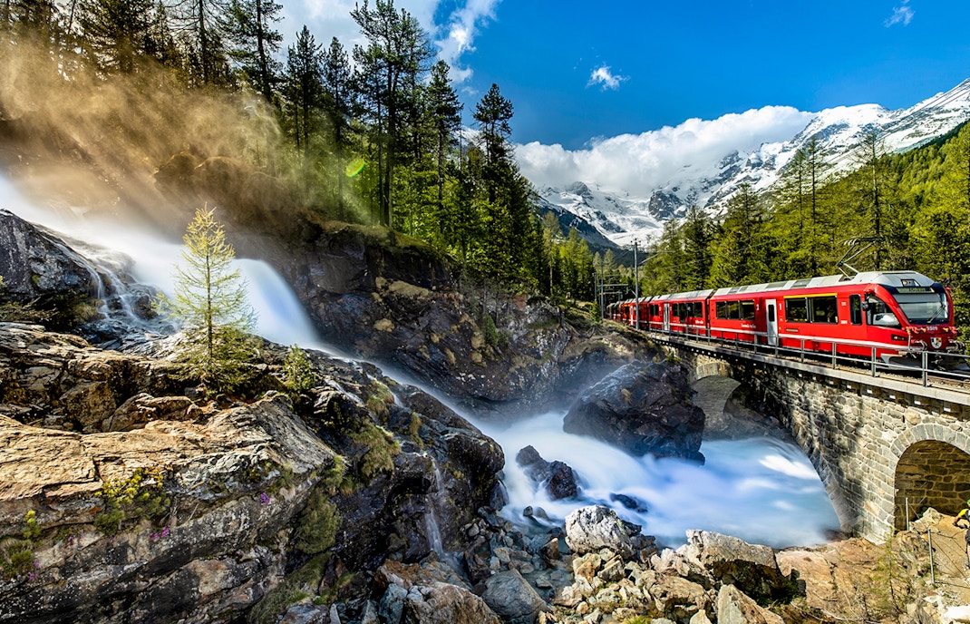 Bernina Express passing by Chur village