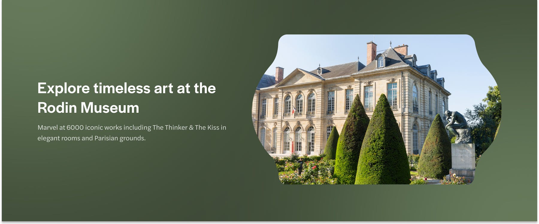Rodin Museum garden with sculpture and historic building in Paris.