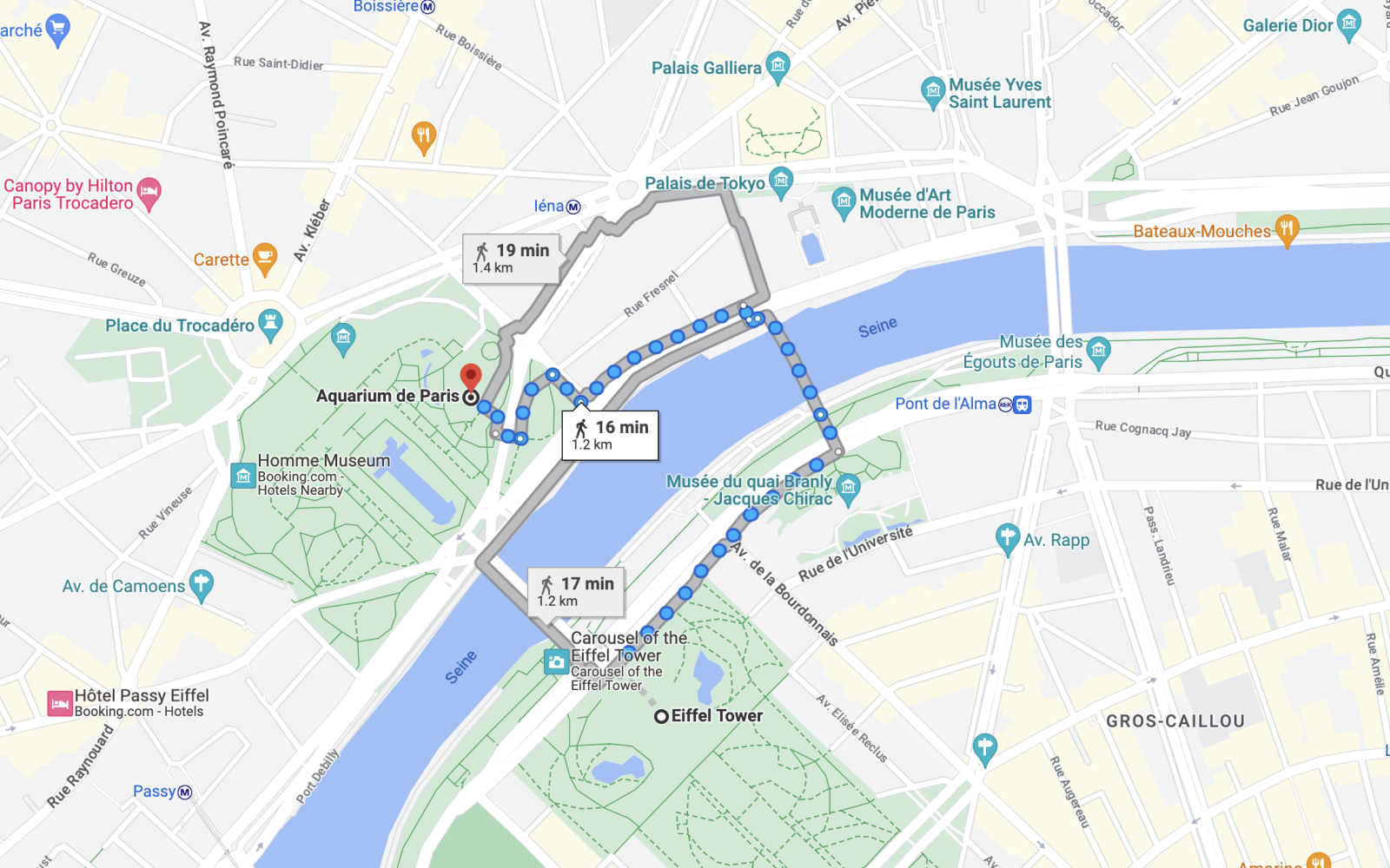 10-15 minutes to walk to the Aquarium de Paris from Eiffel  Tower
