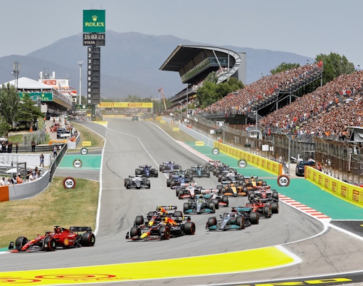 Spectators watching Barcelona Formula 1 race at Circuit de Barcelona-Catalunya.