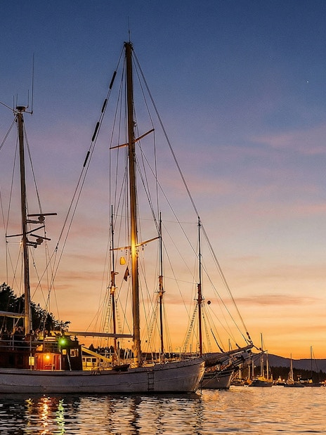 Sailing ship on Oslofjord during evening seafood dinner cruise.