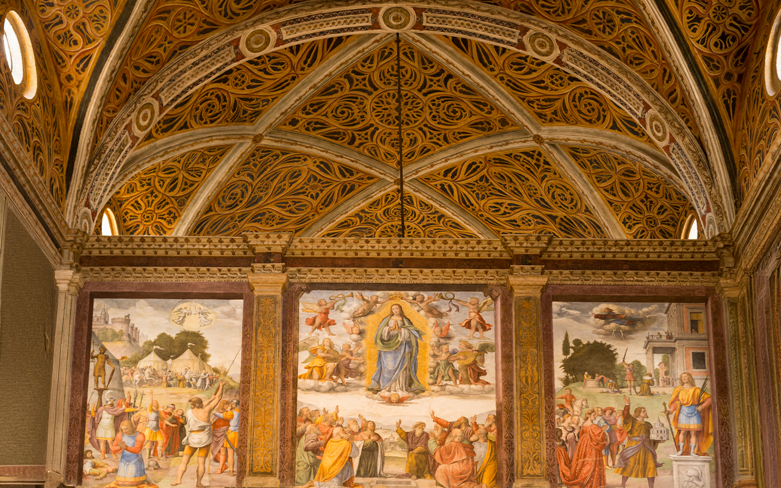 Interior of Church of San Maurizio, Milan, with frescoes and detailed architecture.