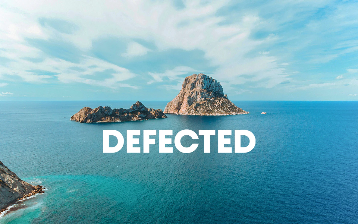 Ushuaïa Ibiza coastline with Es Vedrà island, promoting Defected Tuesday event.