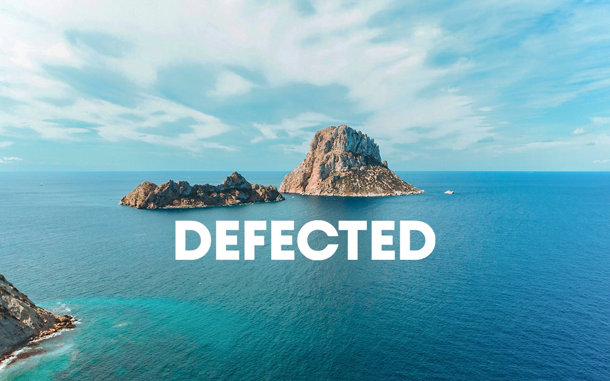 Ushuaïa Ibiza coastline with Es Vedrà island, promoting Defected Tuesday event.