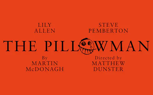 The Pillowman play poster with cast and crew names.