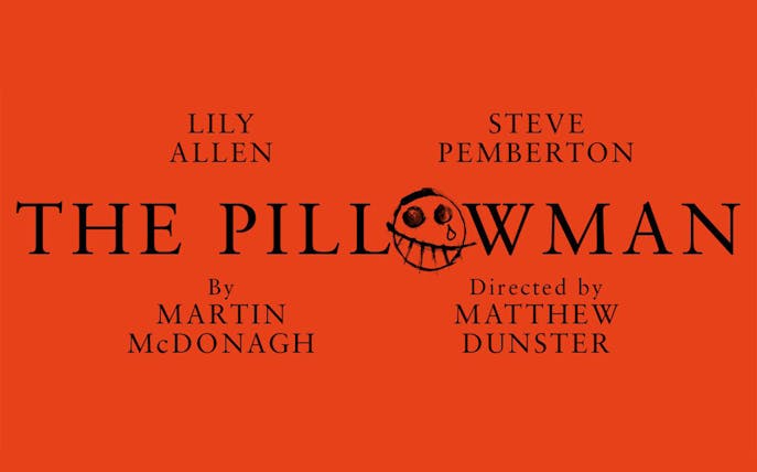 The Pillowman play poster with cast and crew names.